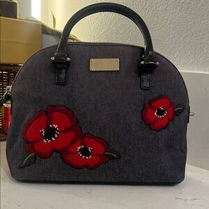 kate spade Black Satchel with Red Floral Appliqué